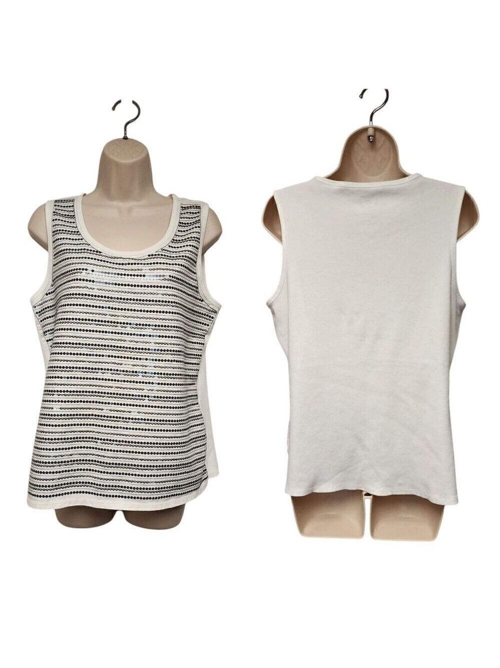 Zenergy By Chicos Tank Top Off White Ribbed w/Silver Sequins Size 2(L-12)
